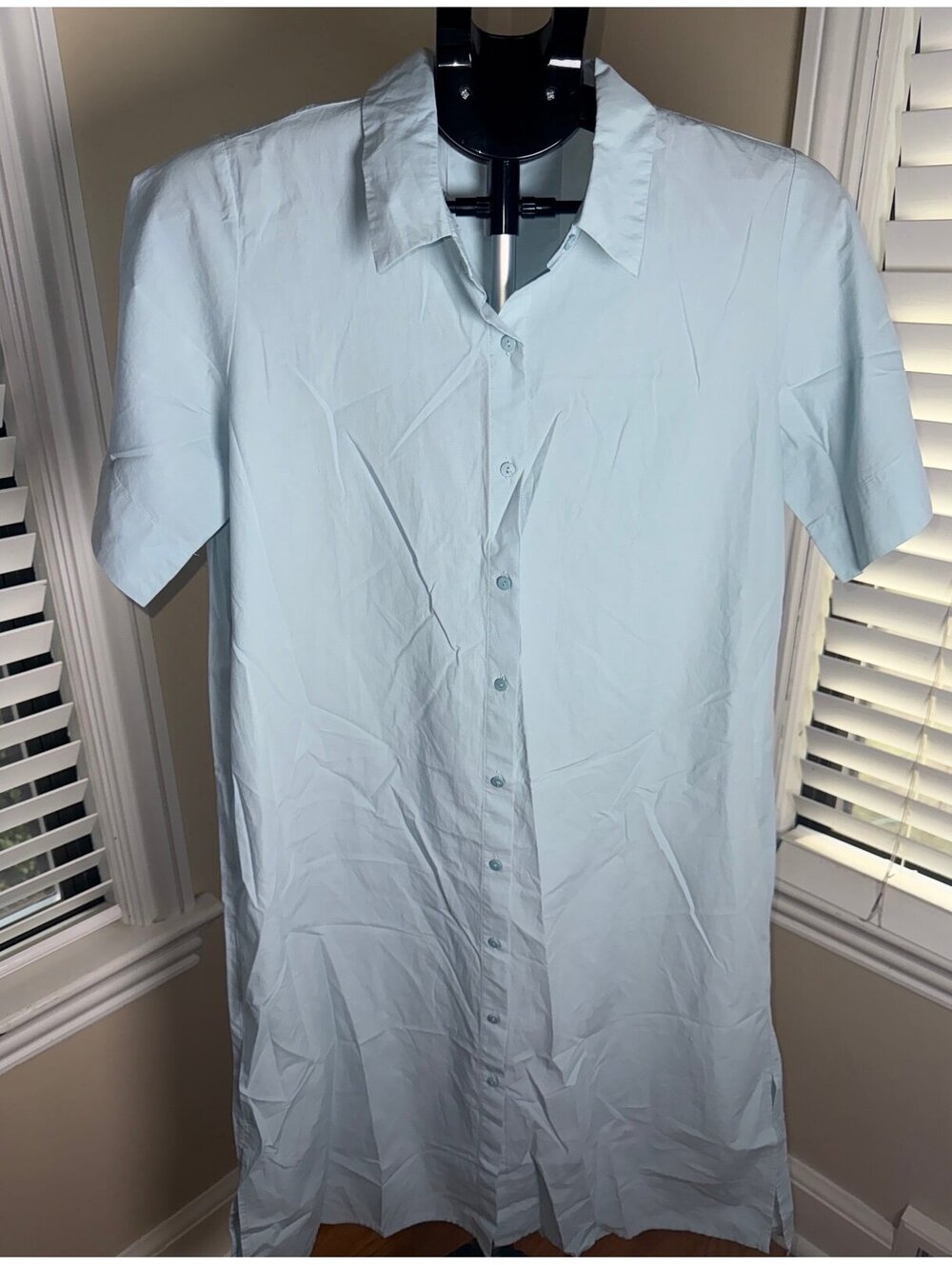 Eileen Fisher Organic Cotton Poplin Classic Collar Shirtdress Pale Sky PS NWT